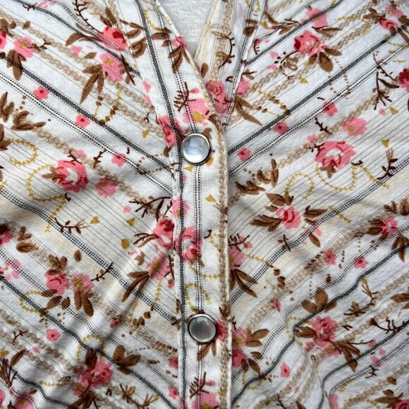 Faded Glory Floral Button Up Shirt Stretch Cotton Blend 3/4 Sleeve Size 16W - Picture 9 of 10